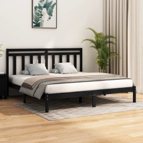 Estructura de cama de madera maciza de pino negra 200x200 cm
