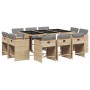 Set comedor de jardín 11 pzas con cojines ratán sintético beige
