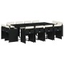 Set comedor de jardín con cojines 13 pzas ratán sintético negro