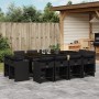 Set comedor de jardín con cojines 13 pzas ratán sintético negro