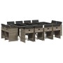 Set comedor de jardín con cojines 13 pzas ratán sintético gris
