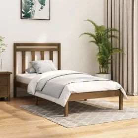 Honey brown solid wood bed frame 100x200 cm by vidaXL, Beds and slatted bases - Ref: Foro24-3105243, Price: 102,61 €, Discoun...