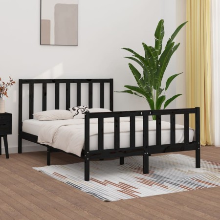 Black solid wood bed frame 140x190 cm by vidaXL, Beds and slatted bases - Ref: Foro24-3105209, Price: 172,30 €, Discount: %