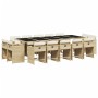 Set comedor de jardín con cojines 15 pzas ratán sintético beige