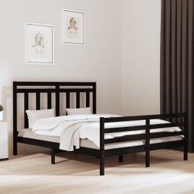 Estructura de cama de madera maciza de pino negra 160x200 cm