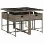 Set comedor de jardín 5 piezas con cojines ratán sintético gris