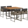 Set comedor de jardín 5 piezas con cojines ratán sintético gris
