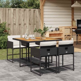 Set de muebles jardín 5 pzas con cojines ratán sintético negro