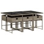 Set comedor jardín 7 pzas y cojines ratán sintético gris