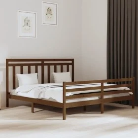 Honey brown solid pine wood bed frame 200x200 cm by vidaXL, Beds and slatted bases - Ref: Foro24-3105338, Price: 169,97 €, Di...