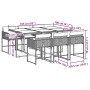 Set comedor jardín 7 pzas y cojines ratán sintético gris
