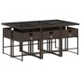 Set comedor de jardín 7 pzas con cojines ratán sintético marrón