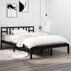 Black solid wood bed frame 140x190 cm by vidaXL, Beds and slatted bases - Ref: Foro24-3105389, Price: 158,52 €, Discount: %