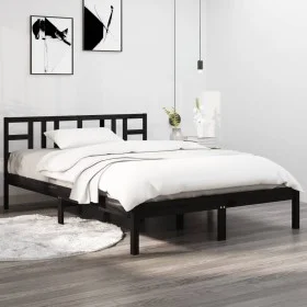 Estructura de cama de madera maciza negra 140x190 cm de vidaXL, Camas y somieres - Ref: Foro24-3105389, Precio: 156,51 €, Des...