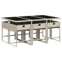 Set comedor jardín 7 pzas y cojines ratán sintético gris claro