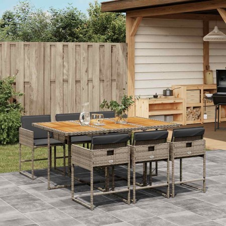 Set comedor jardín 7 pzas y cojines ratán sintético gris