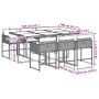 Set comedor jardín 7 pzas y cojines ratán sintético gris