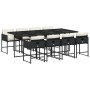 Set de comedor de jardín 9 pzas y cojines ratán sintético negro