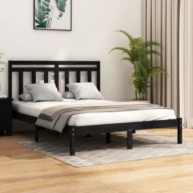 Black solid wood bed frame 140x190 cm by vidaXL, Beds and slatted bases - Ref: Foro24-3105234, Price: 157,58 €, Discount: %