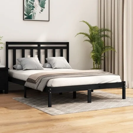 Black solid wood bed frame 140x190 cm by vidaXL, Beds and slatted bases - Ref: Foro24-3105234, Price: 157,58 €, Discount: %