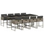 Set comedor jardín 9 pzas y cojines ratán sintético gris