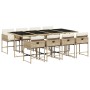 Set comedor de jardín 9 pzas con cojines ratán sintético beige
