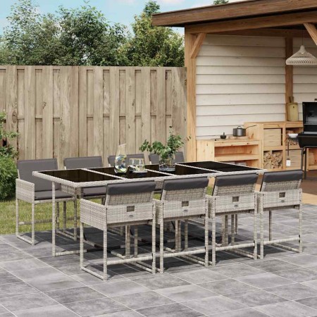 Set comedor de jardín 9 pzas cojines ratán sintético gris claro