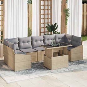 Conjunto de sofá de jardín con cojín 8 pcs beige y gris claro