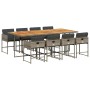 Set comedor jardín 9 pzas y cojines ratán sintético gris