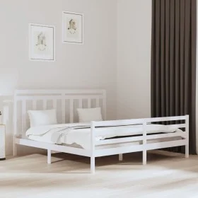 White solid wood bed frame 200x200 cm by vidaXL, Beds and slatted bases - Ref: Foro24-3105336, Price: 154,65 €, Discount: %