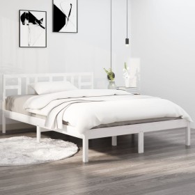 White solid wood bed frame 140x190 cm by vidaXL, Beds and slatted bases - Ref: Foro24-3105386, Price: 124,03 €, Discount: %