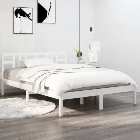 White solid wood bed frame 140x190 cm by vidaXL, Beds and slatted bases - Ref: Foro24-3105386, Price: 122,42 €, Discount: %