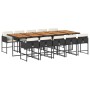 Set de comedor jardín 11 pzas con cojines ratán sintético negro