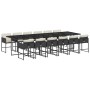 Set comedor de jardín con cojines 13 pzas ratán sintético negro