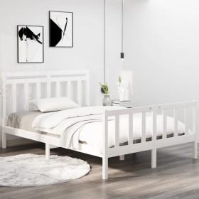 Estructura de cama doble pequeña madera maciza blanca 120x190cm