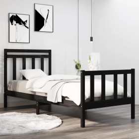 Estructura de cama madera maciza individual negra 75x190 cm