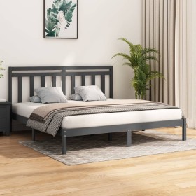 Solid gray pine wood bed frame 200x200 cm by vidaXL, Beds and slatted bases - Ref: Foro24-3105272, Price: 161,47 €, Discount: %