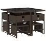 Set comedor para jardín 9 pzas y cojines ratán sintético marrón