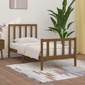 Estructura cama individual madera maciza marrón miel 90x190 cm