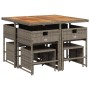 Set comedor jardín 9 pzas y cojines ratán sintético gris