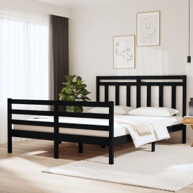 Estructura de cama doble pequeña madera maciza negra 120x190 cm