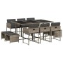 Set de comedor de jardín 11 pzas y cojines ratán sintético gris