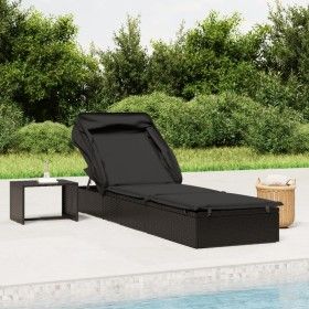 Sun lounger with folding awning black synthetic rattan 213x63x97cm by vidaXL, Loungers - Ref: Foro24-319640, Price: 146,70 €,...
