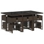 Set comedor de jardín 11 pzas y cojines ratán sintético marrón