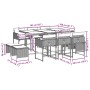 Set de comedor de jardín 11 pzas y cojines ratán sintético gris