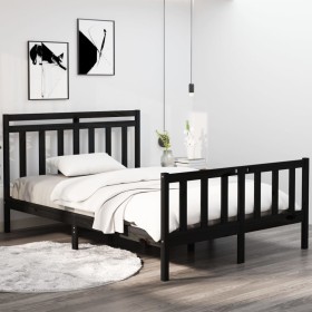 Estructura de cama de madera maciza negra 140x190 cm de vidaXL, Camas y somieres - Ref: Foro24-3105364, Precio: 176,83 €, Des...