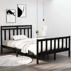 Schwarzer Massivholzbettrahmen 140x190 cm von vidaXL, Betten und Lattenroste - Ref: Foro24-3105364, Preis: 174,55 €, Rabatt: %