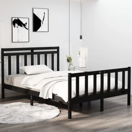Schwarzer Massivholzbettrahmen 140x190 cm von vidaXL, Betten und Lattenroste - Ref: Foro24-3105364, Preis: 174,55 €, Rabatt: %