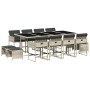 Set comedor jardín y cojines 13 pzas ratán sintético gris claro