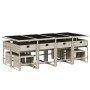 Set comedor jardín y cojines 13 pzas ratán sintético gris claro